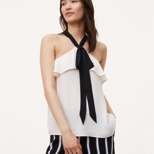 LOFT: TIE FLOUNCE HALTER TOP